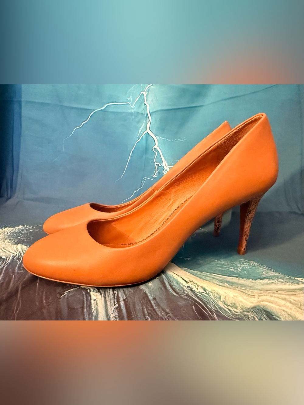 Tory Burch Burnt Orange Snakeprint Leather Pumps